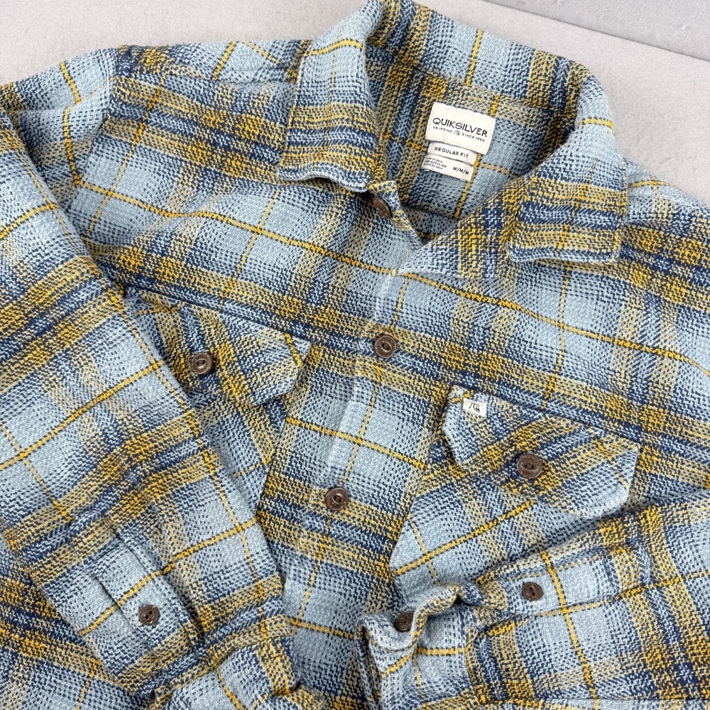 Quiksilver Flannel Shirt Mens M Blue Yellow Plaid Surf Gorpcore‎